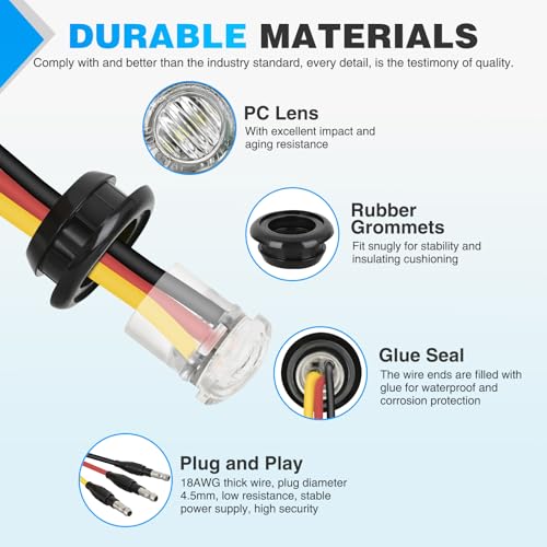 Image of Nilight 3 /4 Inch Dual Color Marker Light Amber Turn Red Clearance Lights | 10PCS Auxiliary Side Lamp w /3 Pin Plug IP68 Waterproof Fits Trailers Trucks Campers RVs ATVs UTVs