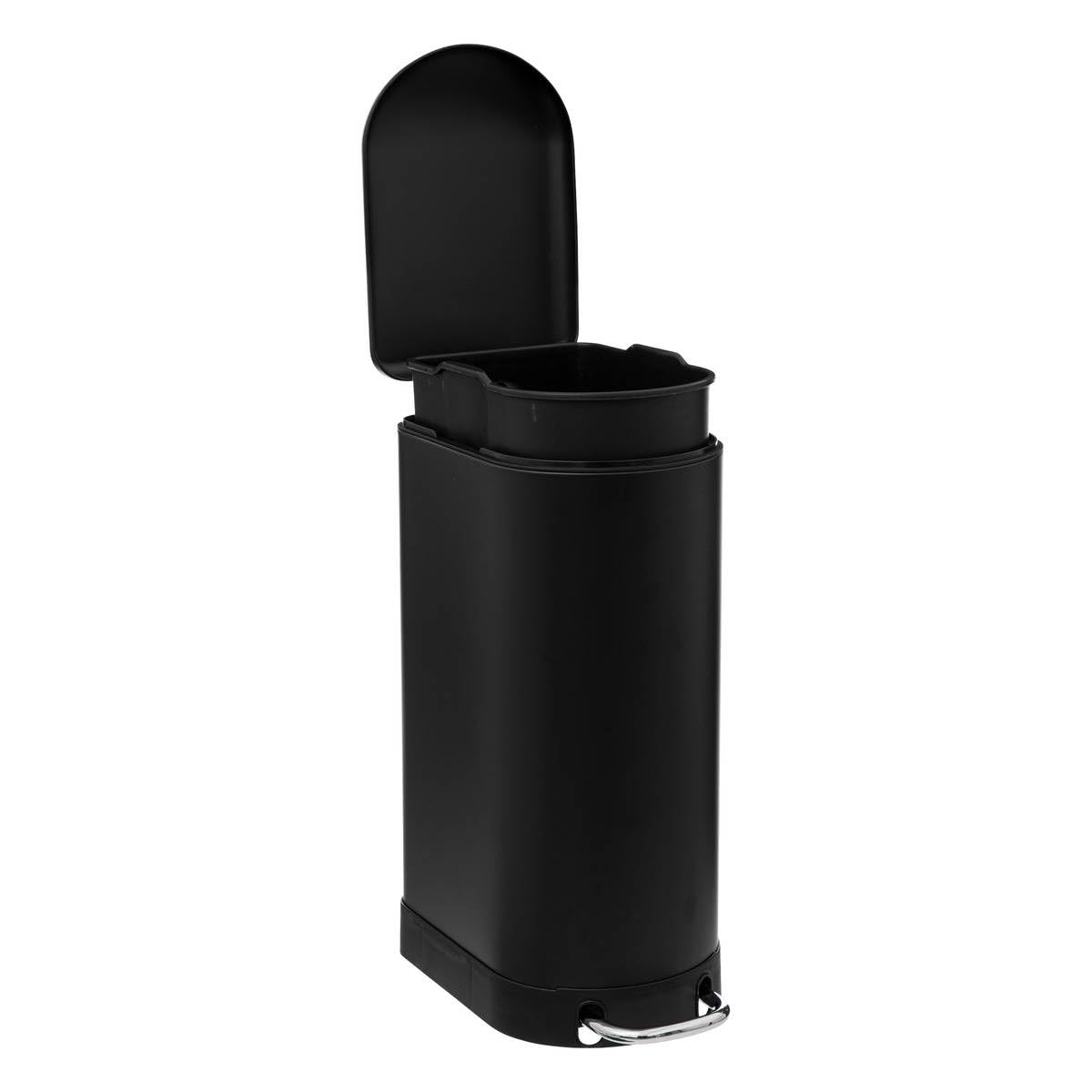 5Five - Cubo de basura de cocina Ariane Slim de 30 l, de metal negro - Cubo extraíble y asa trasera - Cierre silencioso - Para espacios reducidos