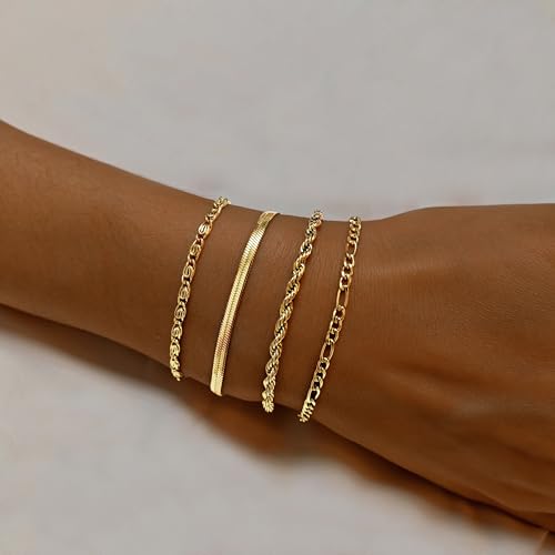 Gold Bracelets for Women, Waterproof 18K Gold Plated Stackable Jewelry Set, Trendy Dainty Adjustable Paperclip Chain Bracelet - Fashion Accessories Gifts for Women3