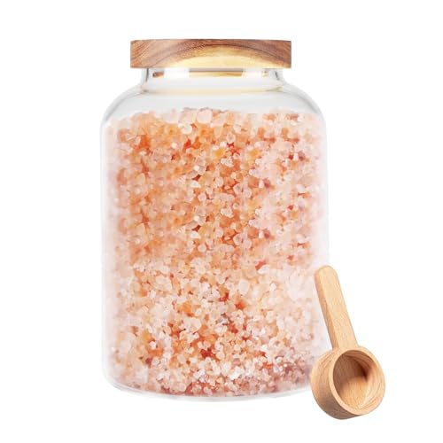 Sel de bain décoratif en verre 2 l avec couvercle en bois - Récipient en verre hermétique pour salle de bain et chambre d'amis - Rangement des bombes de...