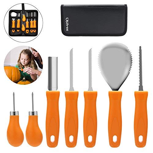 Pumpkin Carving Kit,7 Piece Pumpkin Carving Tools,Sturdy Carving Tools for Pumpkin Stainless Steel Professional Pumpkin Carving Tools for Carving Halloween Jack-O-Lanterns (with Carrying Bag)