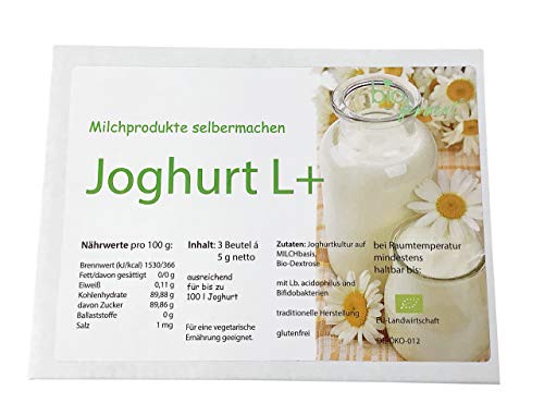 Yogur L+ Bioferment® para hacer yogur suave y saludable – 3 bolsas de cultivos iniciadores – suficientes para la producción de hasta 90 litros de yogur fresco