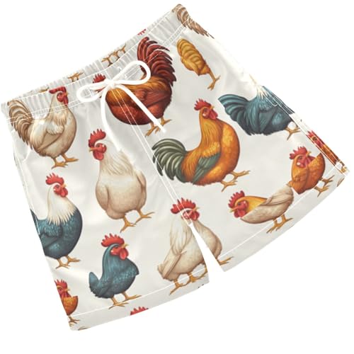 Pigsaly Boys Swim Trunks Chickens Farm Cockerel Boys Board Shorts Swimsuit Swimwear Summer Bathing Suit 5T Multicolor