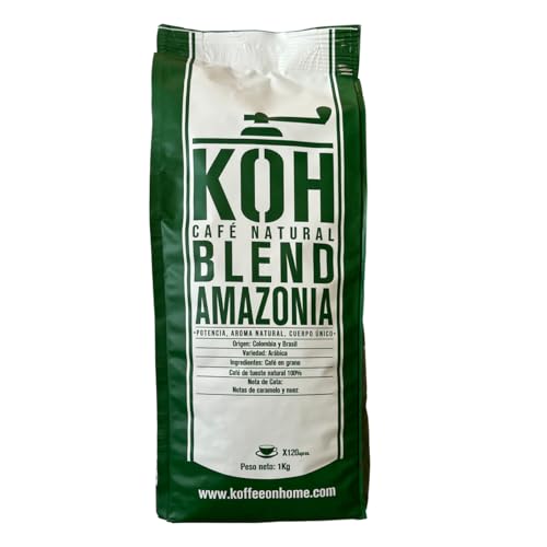 KoffeeONHOME Café en Grano 100% Arábica, Blend Amazonia, Tueste Natural - 1 Kg