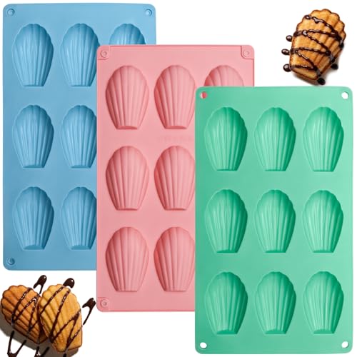 SECALIFE 3 Pcs Madeleines Baking Trays Silicone Madeleine Moulds Non-Stick Madeleine Tins for Madeleines Biscuits Chocolate Candy Pudding