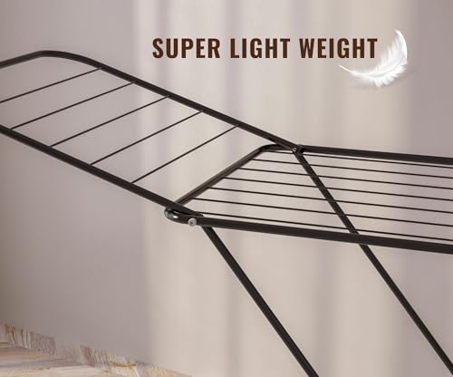 Image of Premium Cloth Drying Stand - 3 Way Folding, 42 Feet Drying Length, Lightweight, 20 Drying Rails (Black) Powder Coated for Rust Resistance