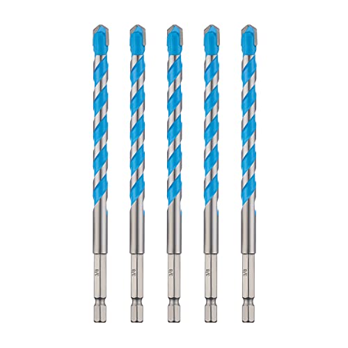 Image of toolant 3 /8 inch Concrete Drill Bit Set & Masonry Drill Bit Set, Shockproof Hex Shank Hammer Drill Bit Set for Glass /Brick /Plastic /Cement /Tile, Industrial Strength Carbide Drill Bit Tip, 3 /8 inch 5pcs