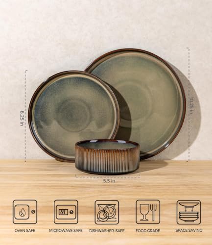 Image of TheTerra Ceramic Dinnerware Sets for 8, 24 Pieces Porcelain Lightweight Plates and Bowls Sets, Scratch Resistant Dish Set, Oven & Microwave & Dishwasher Safe, Brown