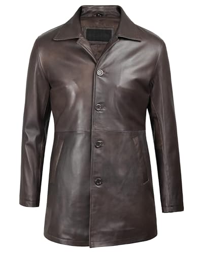 Image of Blingsoul Disc Real Leather Brown Distressed Leather Coat Jacket | [1500032] Super Brown, S