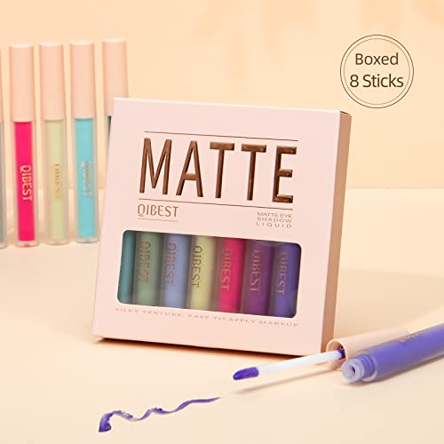 Bestland 8 Colors Liquid Matte Eyeshadow Set Nude Green Blue Red Purple Smokey Eyeshadow Cream Eyeshadow Primer Waterproof Quick Drying Eye Brightener Highlighter Blusher Eye Shadow Makeup (Color C) #TOP2