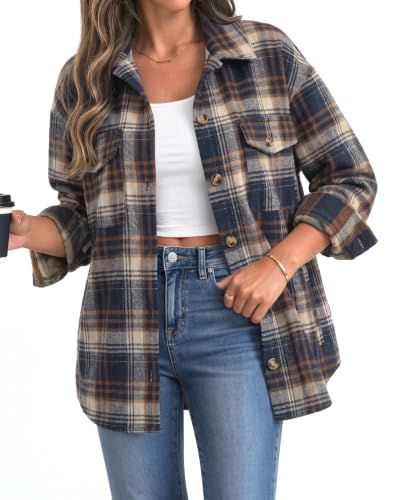 Zeagoo Flannels for Women Shacket Plaid Button Down Jacket 2026 Fall Coat
