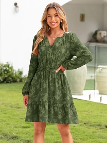 Image of BerryGo Womens Long Sleeve Mini Dress Casual A Line Flowy Loose Vacation Party Babydoll Fall Short Dresses with Pocket