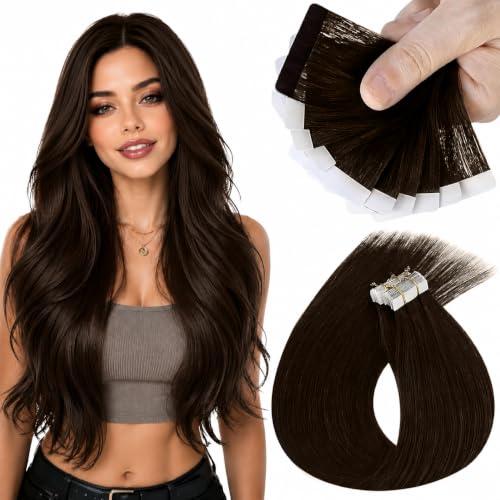 Image of Sunny Hair Tape in Hair Extensions Human Hair Dark Brown 22in