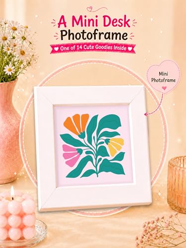 Image of DOODLE Happy Vibes Gift Hamper for Girls | 14 Cute Goodies with Notebook, Stickers, Photo Frame, Magnets, Key Ring, Thoughtful Card, Notecards & Chit Pad | Ready-to-Gift Birthday Hamper