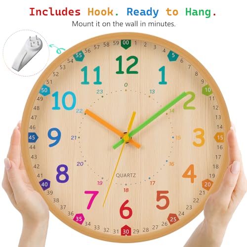 VIVILINEN Lernuhr Kinder Wanduhr Kinderzimmer Lautlos 25cm Wanduhr ohne Tickgeräusche für Schulanfänger, Jungen und Mädchen, Einschulung Geschenk