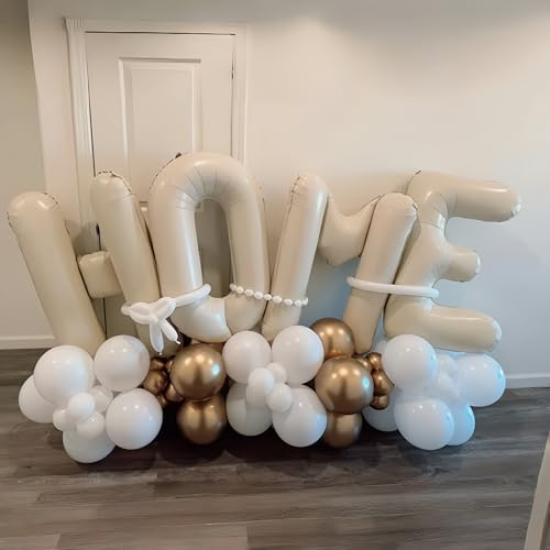 Image of 40 Inch Beige HOME Balloon for Housewarming Party Decorations, Large Cream New Home Welcome Balloon Letter Banner, White Sand Real Estate Balloons Sign for Sweet House Warming Homecoming Party Decor