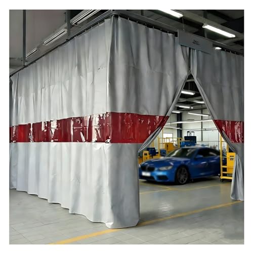 Tenda per Saldatura Rivestita in Silicone, Spessore 1 mm, Schermo ignifugo con Finestra di visualizzazione Rossa, Occhielli Resistenti, barriera Resistente al Calore per Officina Industriale