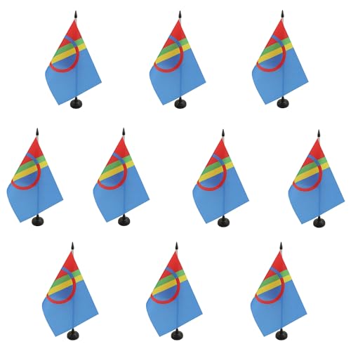 Drapeau Saami de table en polyester AZ FLAG avec socle noir résistant