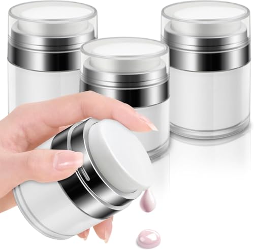 siawadeky エアレスポンプジャー 3個セット 15ml/30ml/50ml 3サイズ プレス式 クリームボトル 遮光 漏れ防止 クリームジャー 再利用可能 小分け 詰め替え容器 クリーム ローション シャンプー用 ディスペンサー 旅行用品