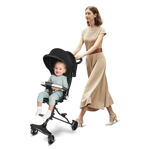 OHMG Poussette Canne Bébé Ultra Légère,Compacte,Pliable de la Naissance à 25 kg,avec Système Trolley,Capote Extensible,Poussette de 0 à 4 ans,Ultra légère 5 kg