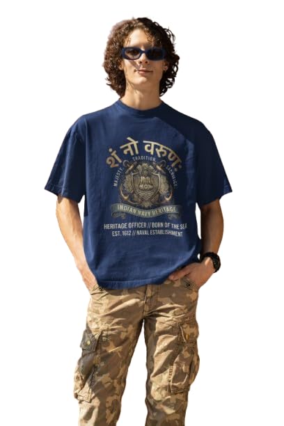 Indian Navy Heritage Theme Oversized Navy Blue French Terry T-Shirt-image-17
