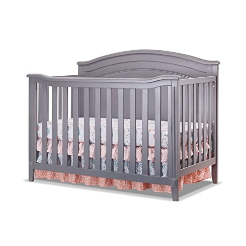 Image of Sorelle Furniture Berkley Round Top Crib, Classic 4-in-1 Convertible Crib, Made of Wood, Non-Toxic Finish, Wooden Baby Bed, Toddler Bed, Child's Daybed and Full-Size Bed, Nursery Furniture-Gray