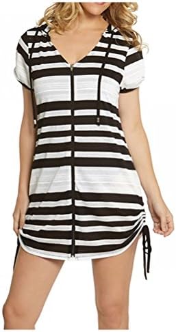Dotti Line List Tunic Hoodie Bathing Suit Cover Up - Small/White-Black