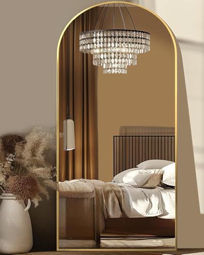 Full Length Mirror, 68"x26" Floor Mirror, Floor Standing Freestanding Arch Full Body Mirror with Stand for Bedroom, Hanging Mounted for Living Room Cloakroom, Gold