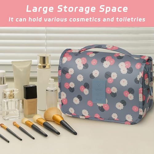Image of Toiletry Bag Travel Bag with Hanging Hook for Women Men,Blue Flower