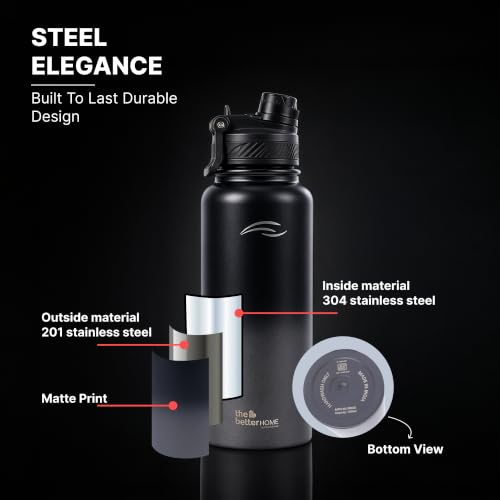 Image of The Better Home Vacuum Insulated Stainless Steel Water Bottle 1 Litre (1000ml /1L) | Thermosteel Hot & Cold 24 Hrs | BPA-Free, Food-Grade 304 SS | Leak-Proof | Gym, Office & School | Black & Grey