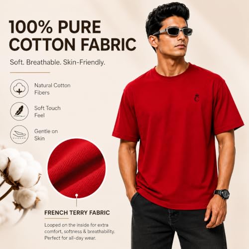 Image of Premium 240 GSM Oversized Round Neck T-Shirt | 100% Cotton | Heavyweight, Soft & Breathable | Relaxed Fit Casual Wear Red