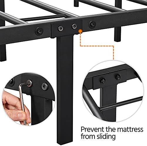 Yaheetech Black Metal Double Bed 4ft6 Iron Bed Frame with Curved Headboard, Under Bed Storage Space, for Adults/Teenagers, Suit for 135x190cm Mattress, Easy Assembly