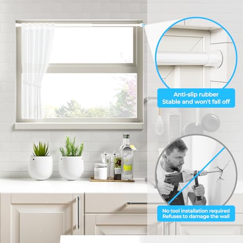Image of AIZESI 2 Pack Tension Rods for Windows 28 to 48 inch, Adjustable Short Curtain Rods No Drilling Small Tension Rods for Windows Door Kitchen Curtain, White