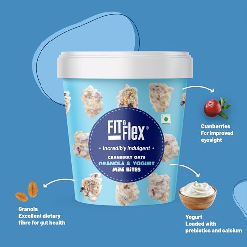 Image of Fit & Flex Cranberry Oats and Yogurt Mini Bites with Oat Rich Multigrain, High Fibre and High Protein, No Artificial Colours & Flavours Granola Bars - As Seen on Shark Tank India - 70 g (Pack of 1)