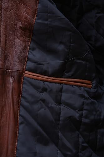 Image of ATIKI Men's Genuine Brown leather jacket | Classic Slim Fit Leather Jacket for Men with Stand-Up Collar & Zipper Pockets