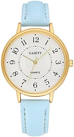 Gaiety Analog Quartz Women Watches Arabic Numerals Gold Tone G065 (Light Blue)