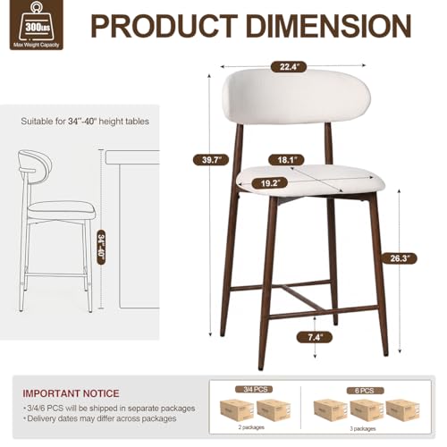 Butacos de altura para mostrador UVV, juego de 2 unidades, butacos tapizados modernos con patas de metal para isla de cocina y comedor (asiento beige / patas de metal con grano de nogal) miniatura 2