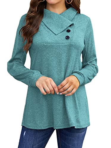 Bluetime Women's Fall Long Sleeve Cowl Neck Button Tunic Tops Lightweight Sweatshirts