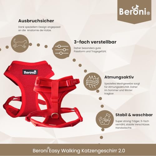 Beroni® Katzengeschirr ausbruchsicher 2.0 Better cat Harness Sicherheitsgeschirr Escape Proof kleine und große Katzen verstellbar Katzenleine Outdoor