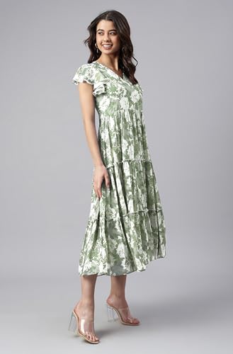 Image of Janasya Women's Georgette Printed Flared Western Dress