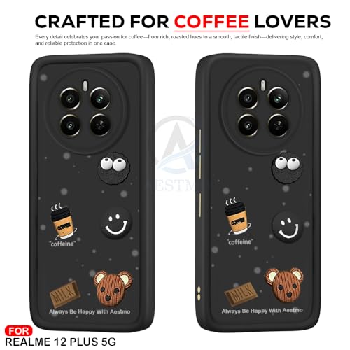 Image of AESTMO Back Case Cover for Realme 12 Plus / P1 / Narzo 70 /70 Pro 5G | Cute Fun Cartoon 3D Ball | Coffee Silicone Case | Full Body Protection | Camera Protection Back Cover (Black)