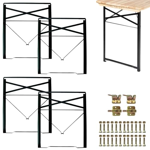 Vigormat Set Gambe Pieghevoli per Tavolo in Metallo 73x53 cm, Struttura in Ferro con Kit Fissaggio Incluso - Gambe per Tavolo Birreria da Esterno per Giardino, Terrazza, Sagra (4 Gambe + Kit - Nero)