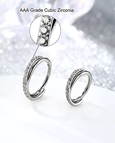 Melighting G23 Titanium Nose Rings Hoop 16G Conch Piercing Jewelry Clear Cz Double Titanium Helix Earrings Septum Rings Tragus Daith Piercing Jewelry For Women #TOP5
