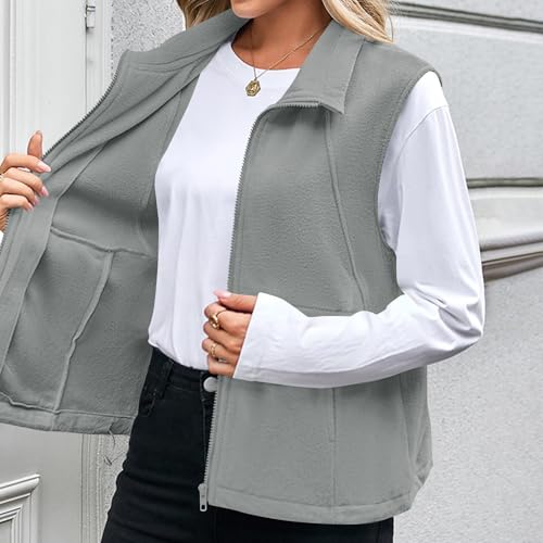 Sherpa Vest for Women Polar Fleece Winter Warm Sleeveless Jacket Zip Up Lapel Collar Vests Outerwear with Pockets3