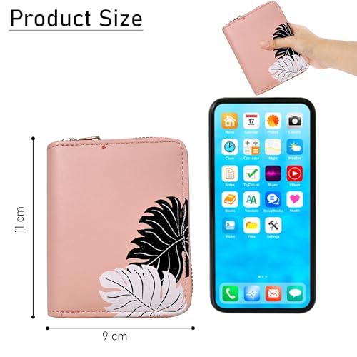 Image of Valerie Women's Small Peach Leather RFID Protected Zipper Wallet