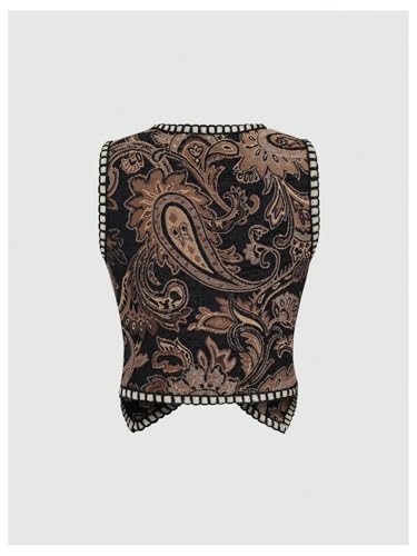 Verdusa Women's Western Boho Open Front V Neck Sleeveless Jacquard Tops Cow Girl Boho Vest Jacket2