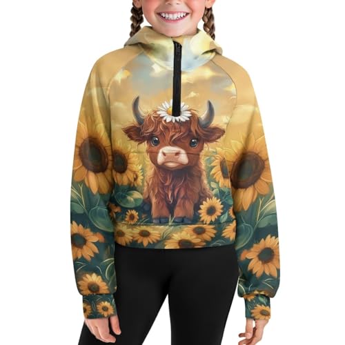 Upetstory Girls Half Zipper Collar Cropped Hoodies Pullover Tops Size 5-14 Years Old