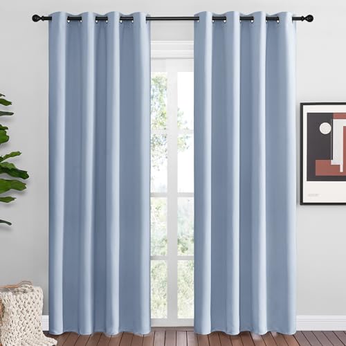 Image of NICETOWN Vintage Blue Blackout Curtains 86 inches Length for Living Room, 2 Panels, 55 inch Wide, Thermal Insulated Long Drapes for Large Window