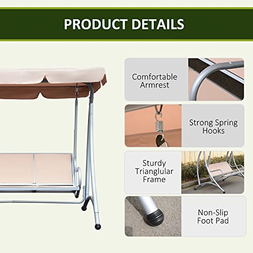 Outsunny 3-Seat Outdoor Porch Swing Chair, Patio Swing Glider With Adjustable Canopy, Breathable Seat, And Steel Frame For Garden, Poolside, Backyard, Beige #TOP5