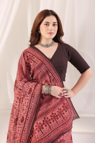 Image of TAMAIRA FASHION Off White Mulmul Pure Cotton Saree For Woman Warli Printed|Office Wear Daily Wear Sarees For Women Without Blouse Piece (Available in 21 Colours)